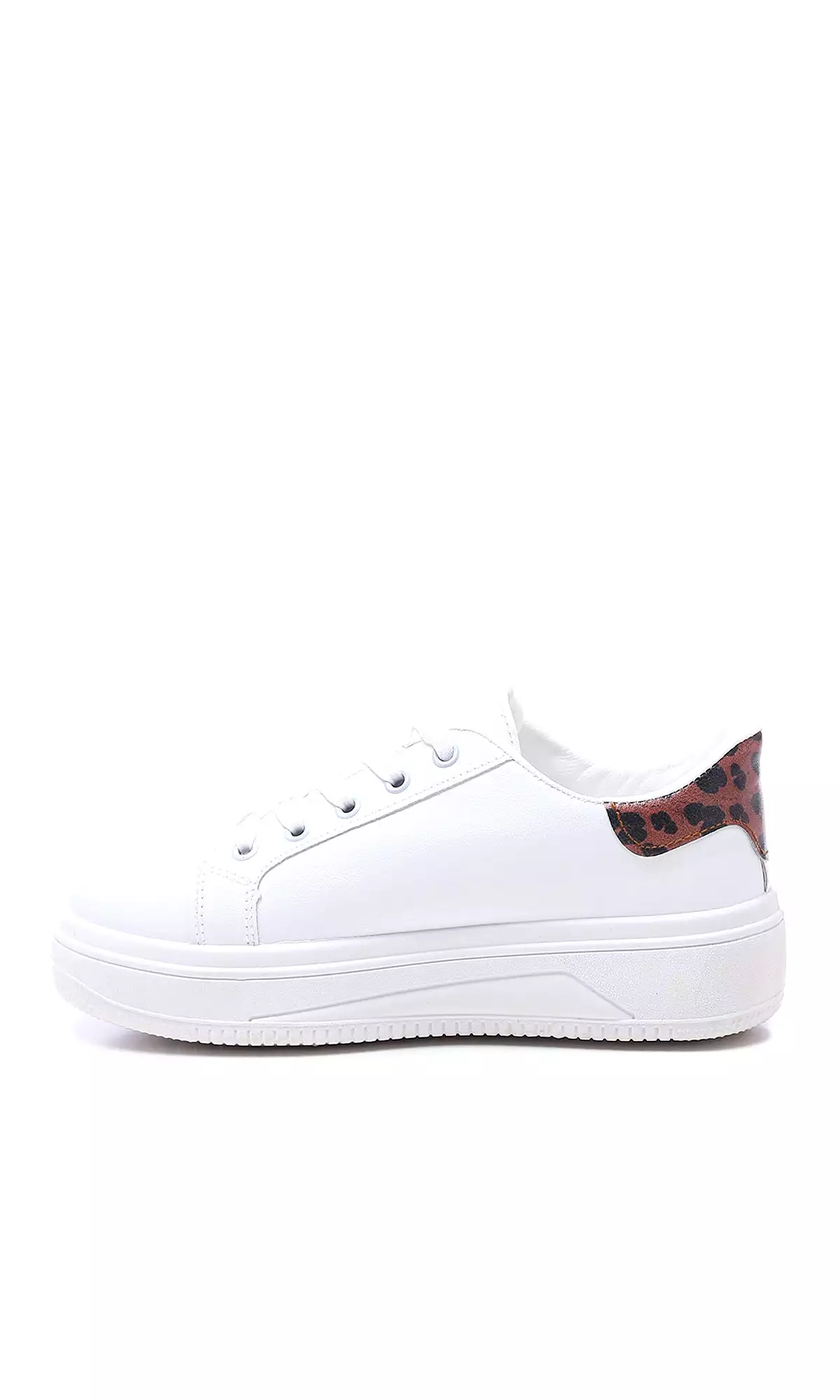 O177889 Round Toecap Sneakers With Leopard Back - White