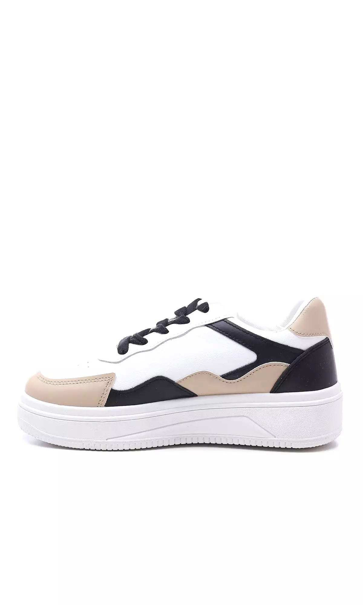 O177893 Tri-Tone Round Toecap Sneakers - White, Black & Beige