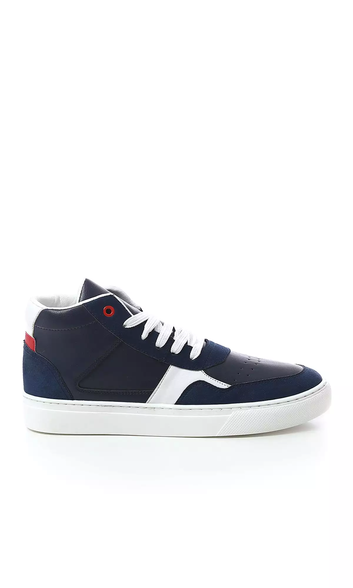 O180407 Lace Up Leather With Suede High-Neck Casual Shoes - Navy Blue