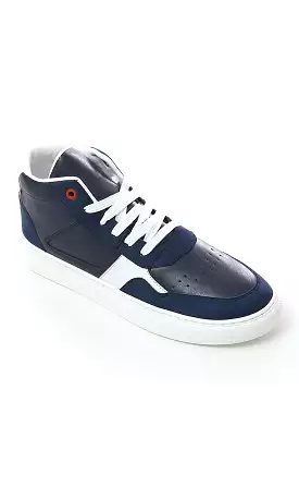 O180407 Lace Up Leather With Suede High-Neck Casual Shoes - Navy Blue