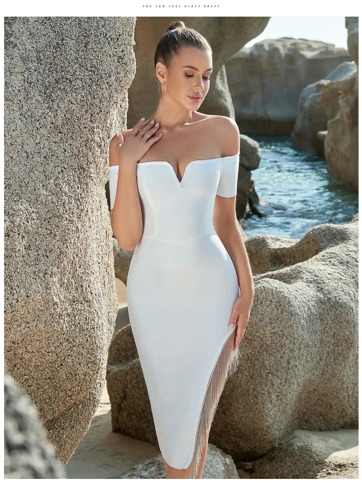 Off Shoulder Diamonds Evening Party Dress