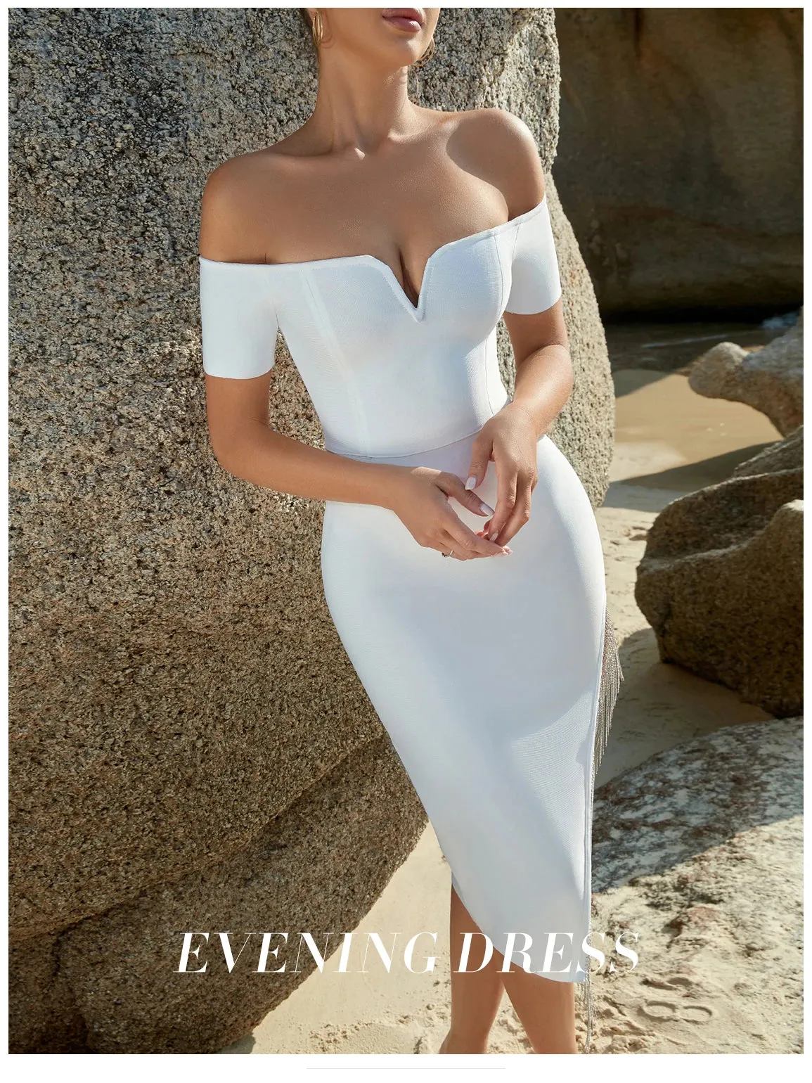 Off Shoulder Diamonds Evening Party Dress