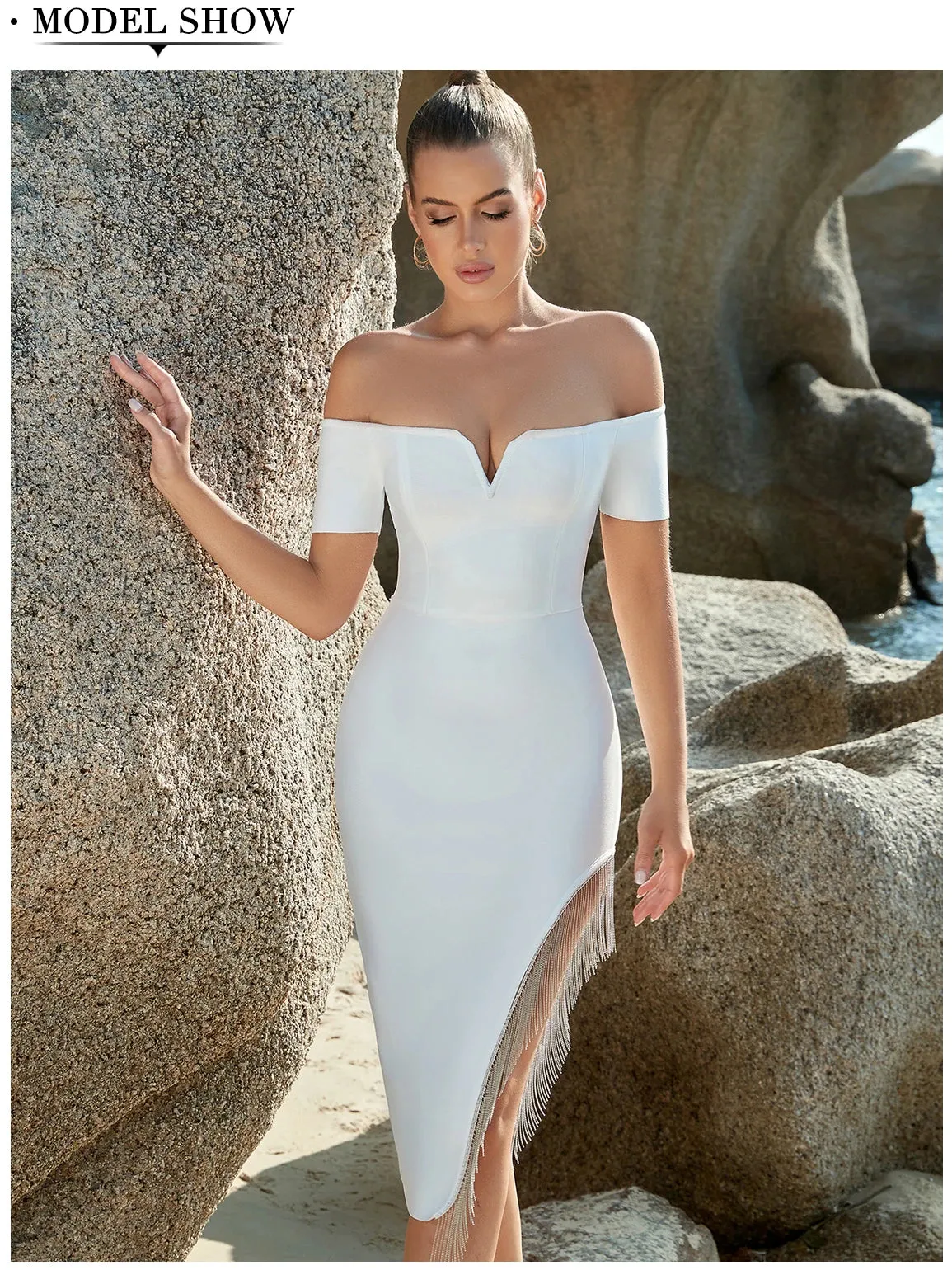 Off Shoulder Diamonds Evening Party Dress