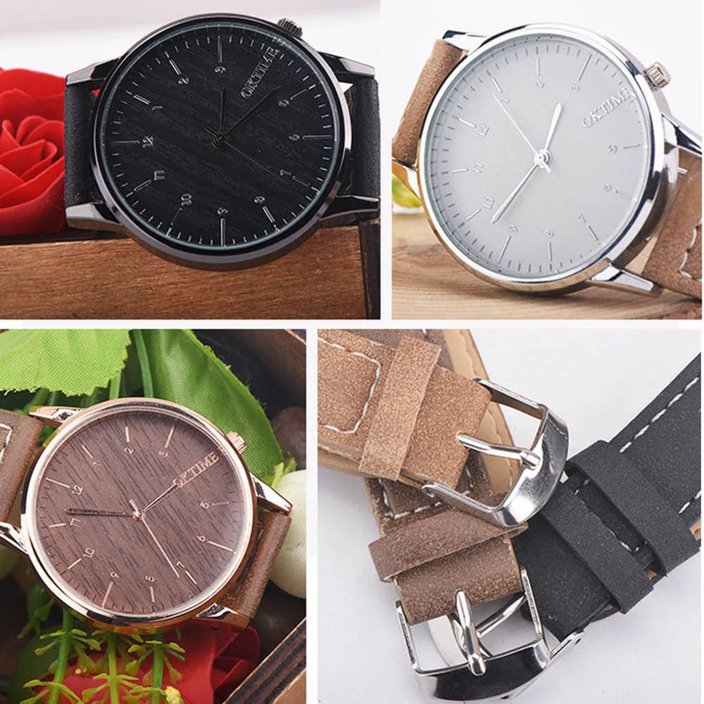 OKTIME Mens Sports Watches Relogio Masculino Faux Leather Band Quartz neutral table Wrist Watch Men's Clock