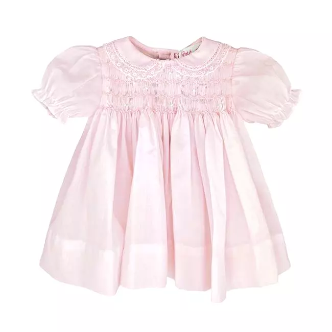 Petit Ami & Zubels Fully Smocked Dress with Lace - Pink