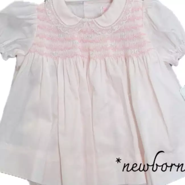 Petit Ami & Zubels Fully Smocked Dress with Lace - Pink