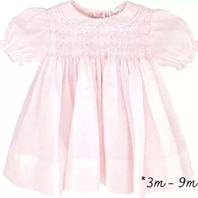 Petit Ami & Zubels Fully Smocked Dress with Lace - Pink