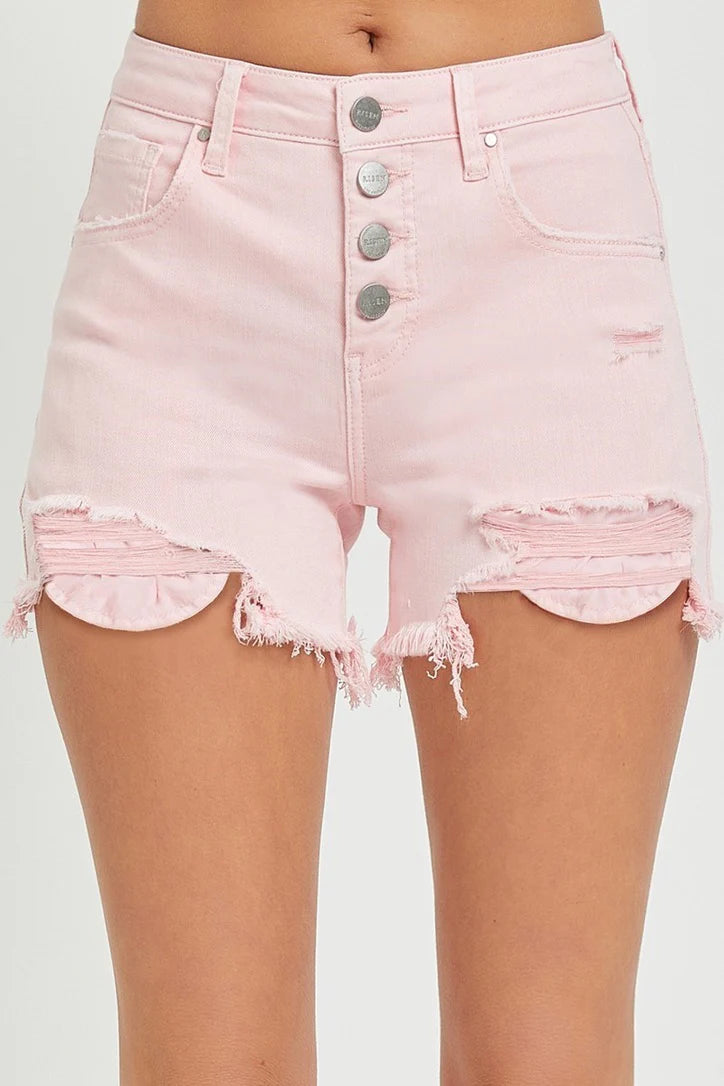 PINK BUTTON FLY SHORTS