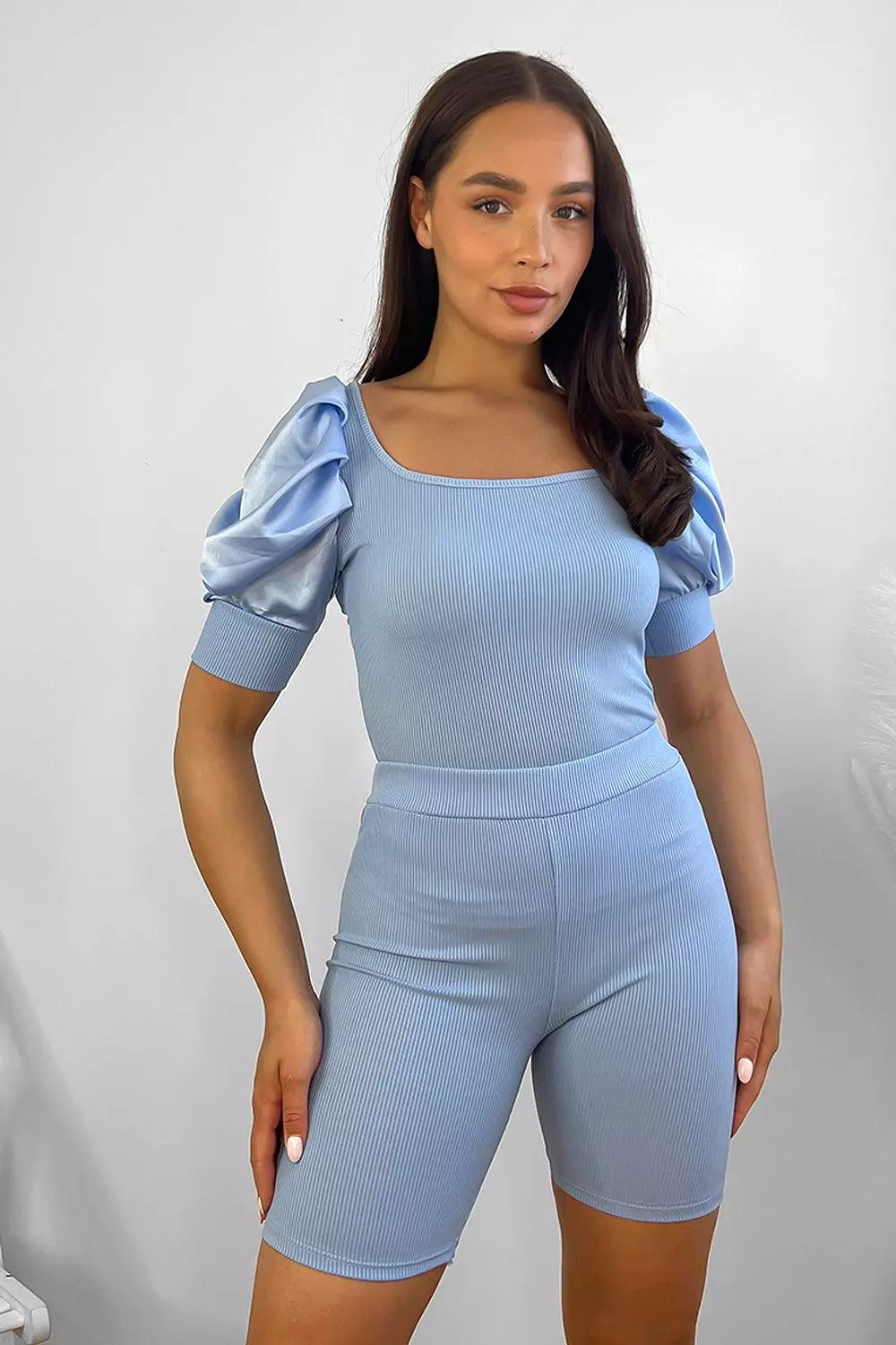 Puff Sleeve Top And Cycling Shorts Set