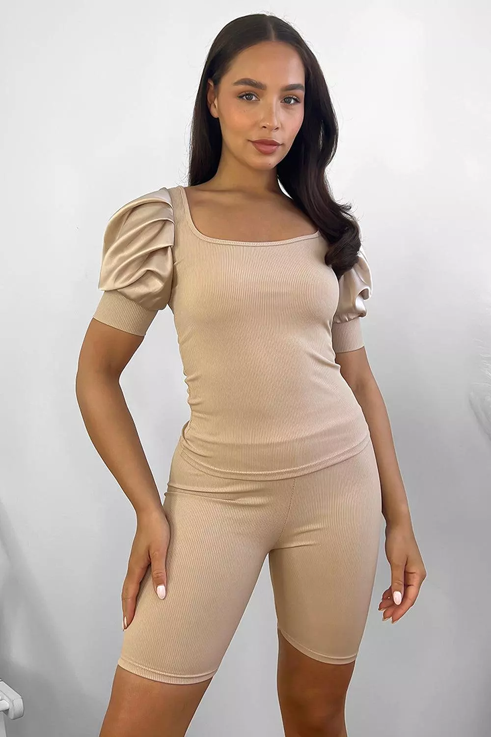 Puff Sleeve Top And Cycling Shorts Set