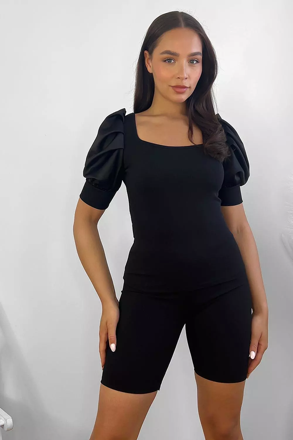 Puff Sleeve Top And Cycling Shorts Set