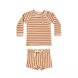 Quincy Mae Finn Rashguard + Short Set - Clay Stripe