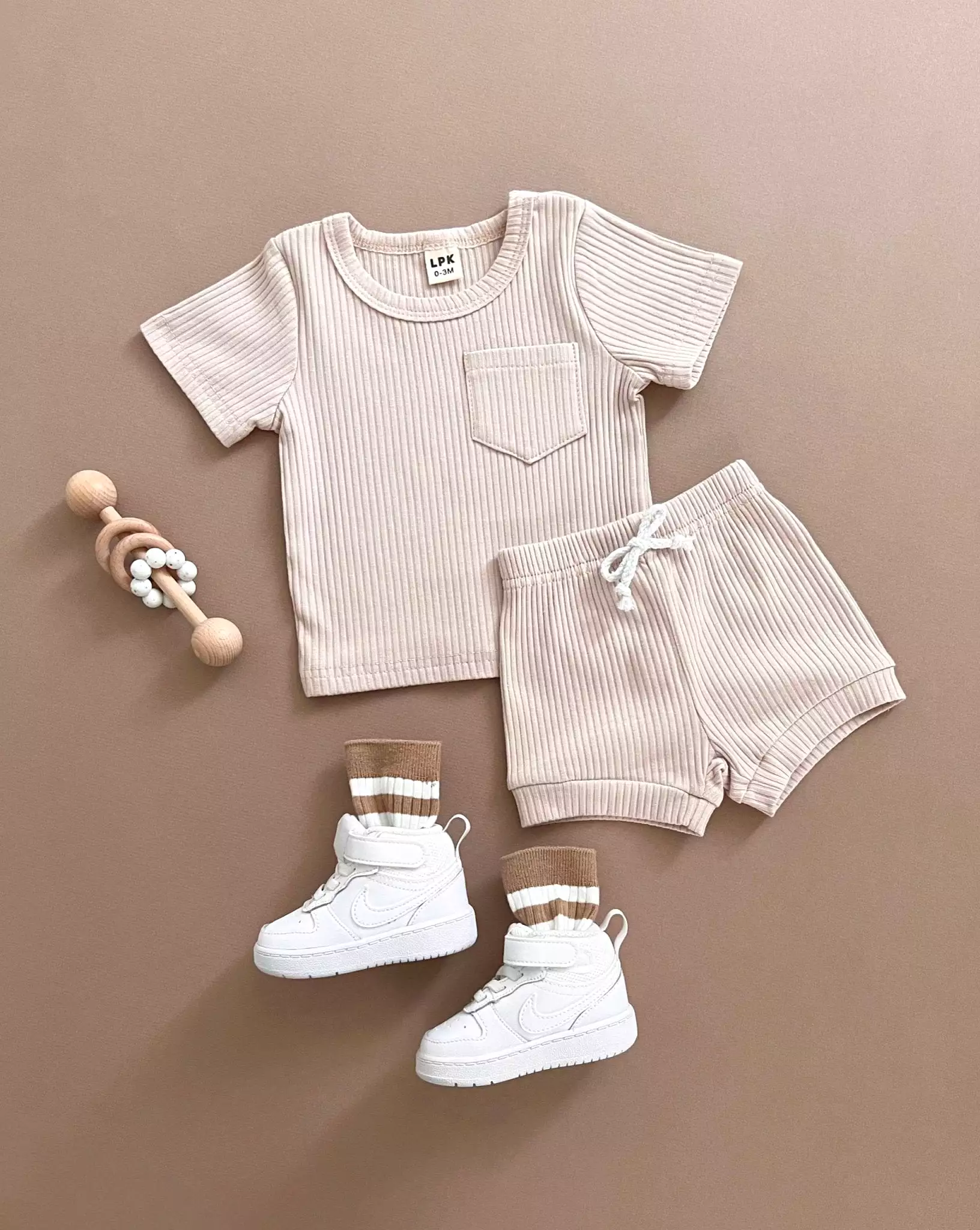 Ribbed Shorts Set | Latte