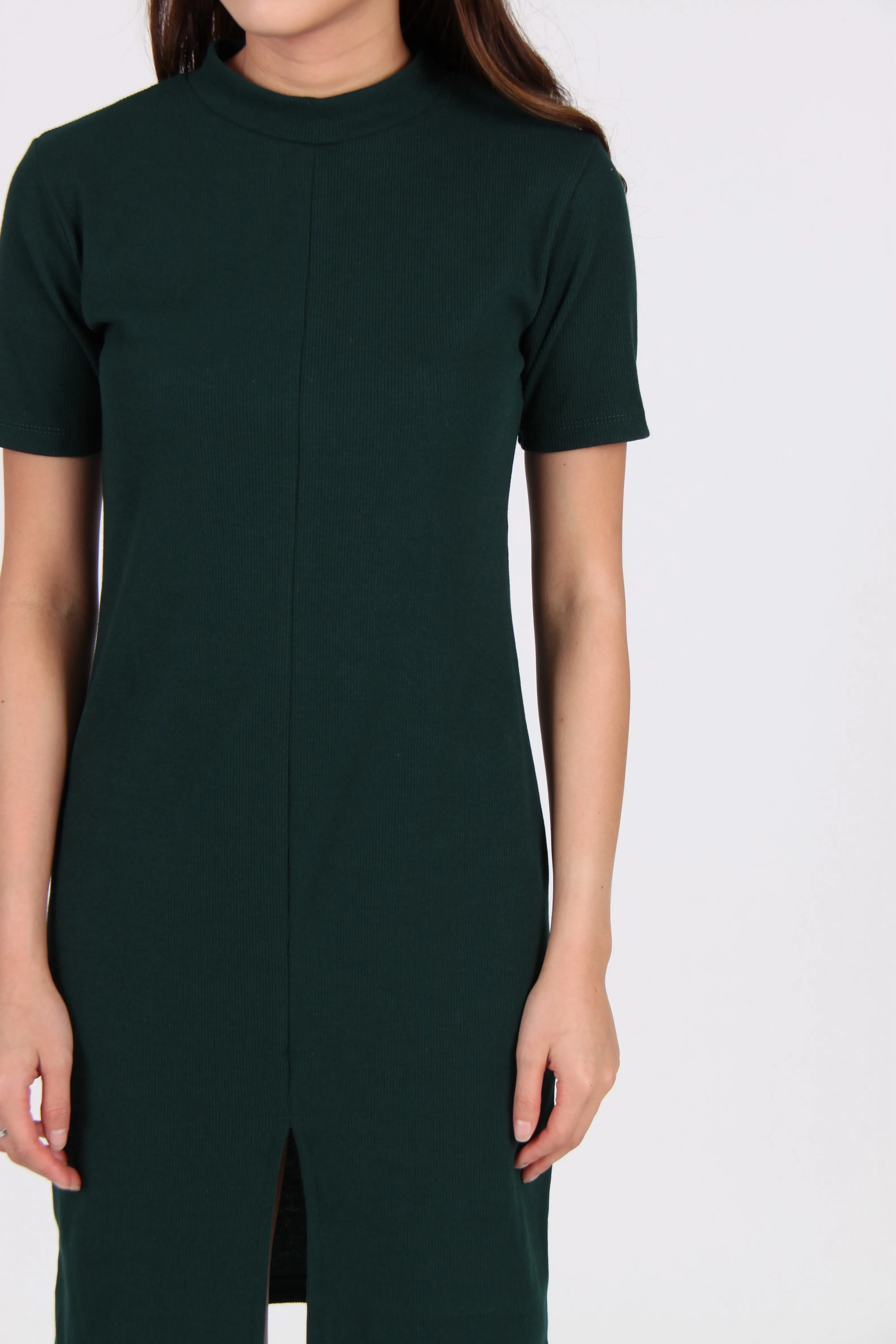 Sleeve Front Slit Midi Dress In Green