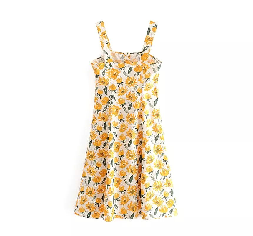 Sleeveless Square Neck Floral A-Line Dress kk17