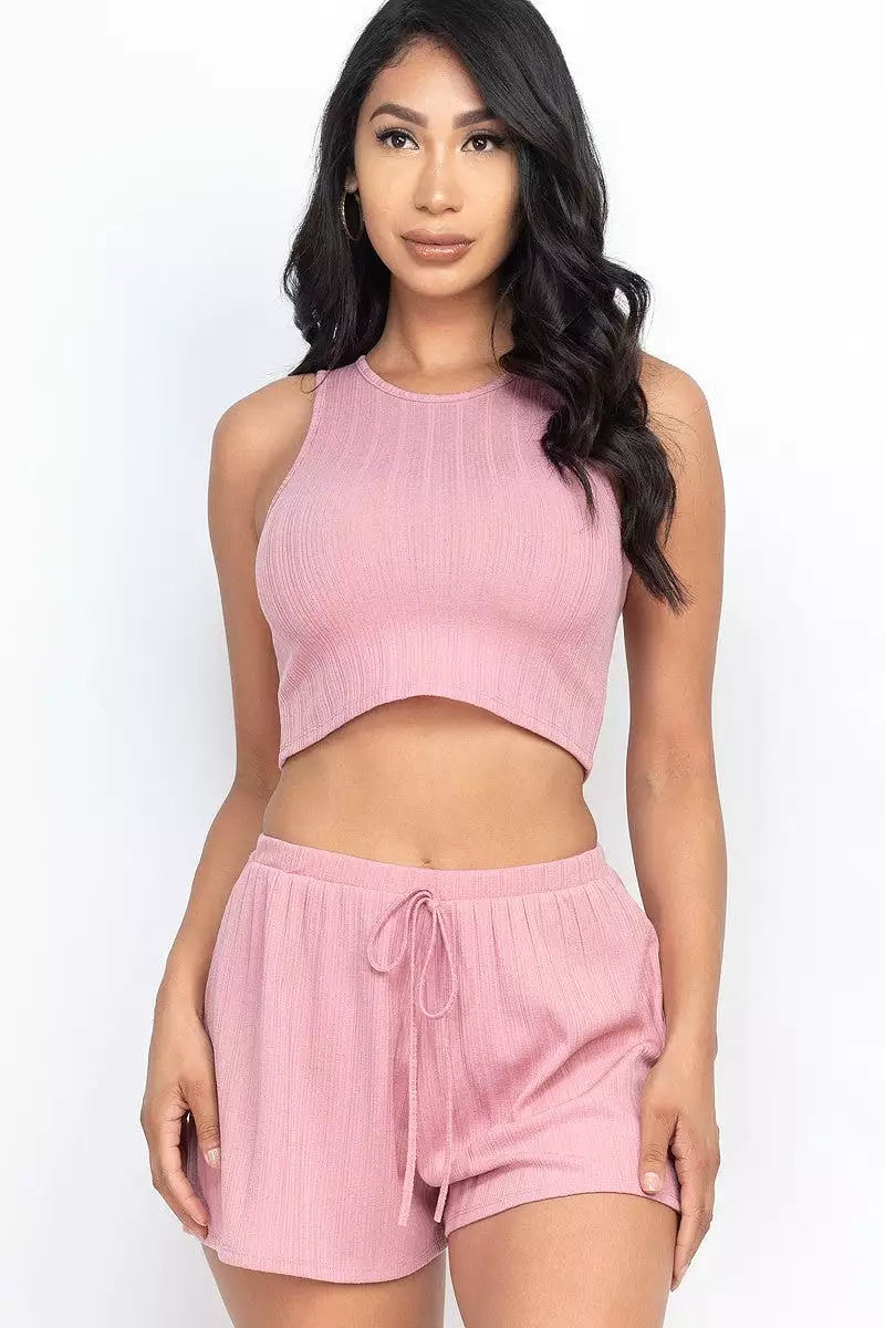 Soft Rib Crop Tank Top & Shorts Set