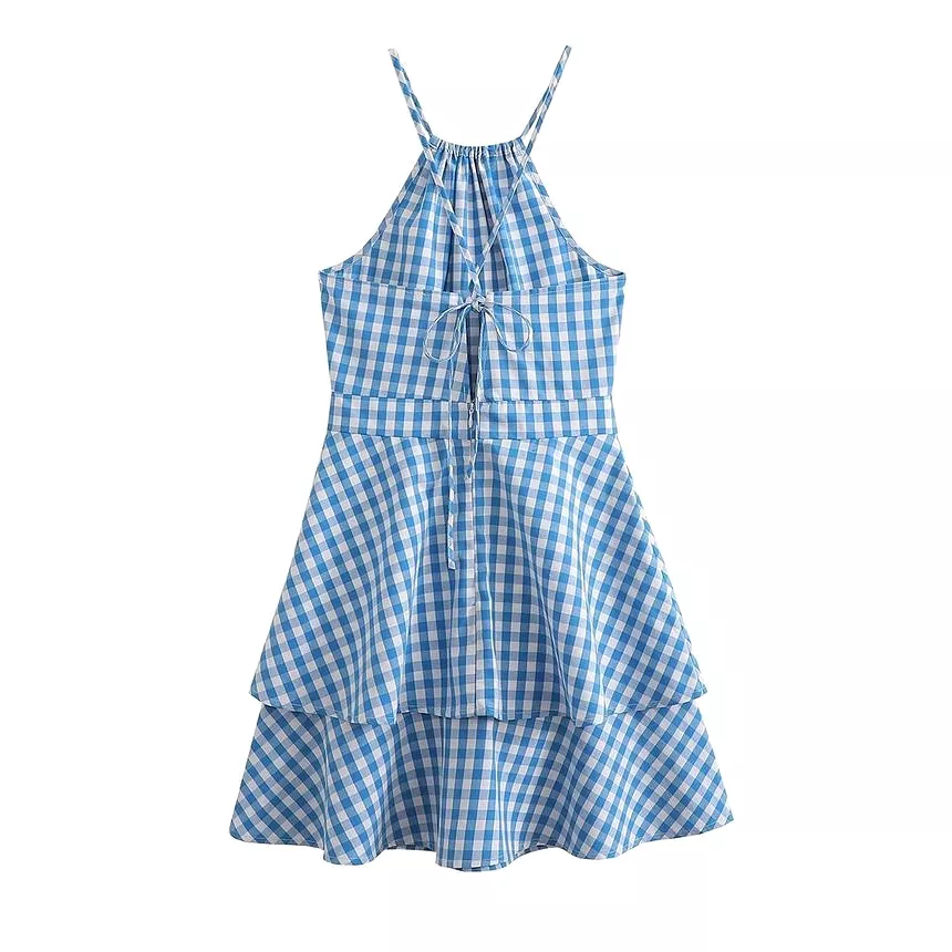 Spaghetti Strap Plaid Mini A-Line Dress aa22