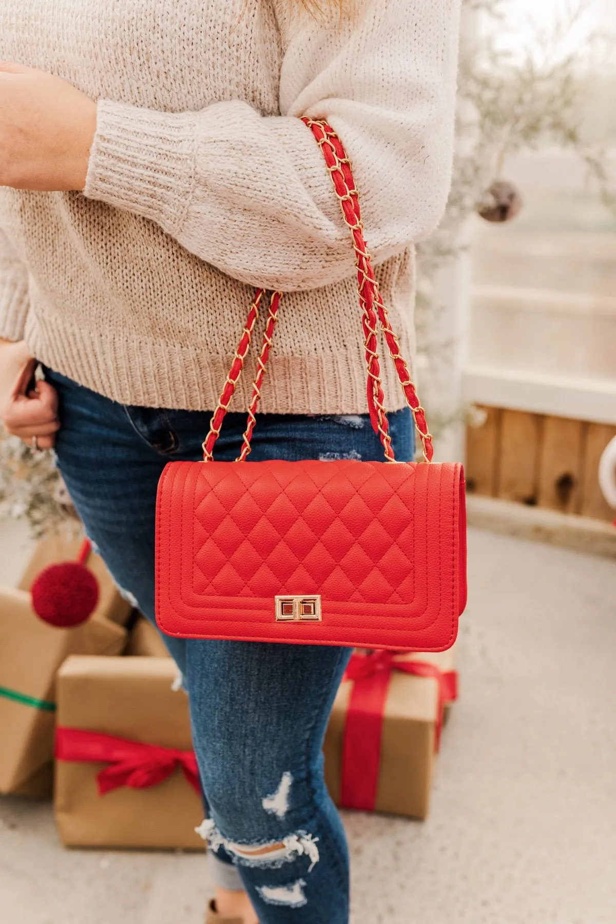 Stay Stylish Quilted Purse- Holiday Red