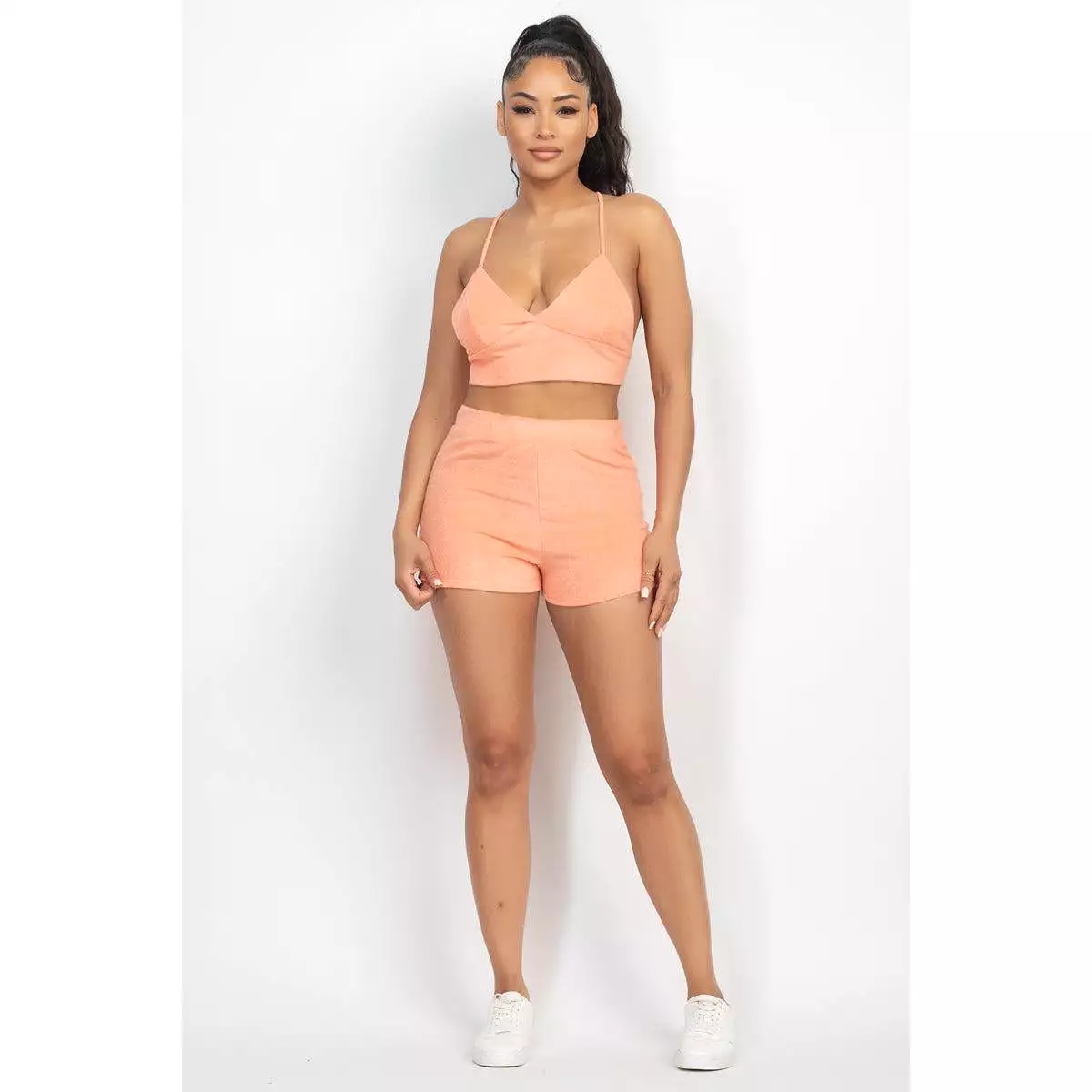 Terry Towel Bralette Top & Mini Shorts Set