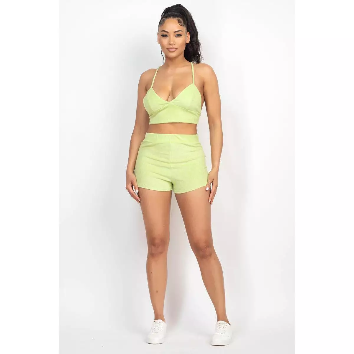 Terry Towel Bralette Top & Mini Shorts Set