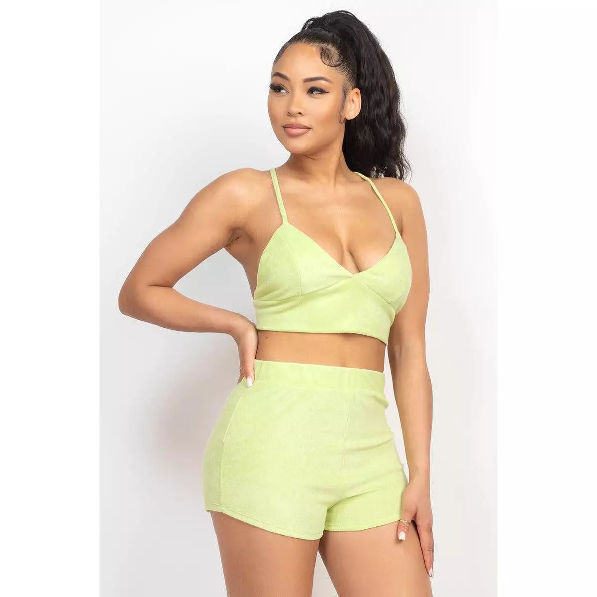 Terry Towel Bralette Top & Mini Shorts Set