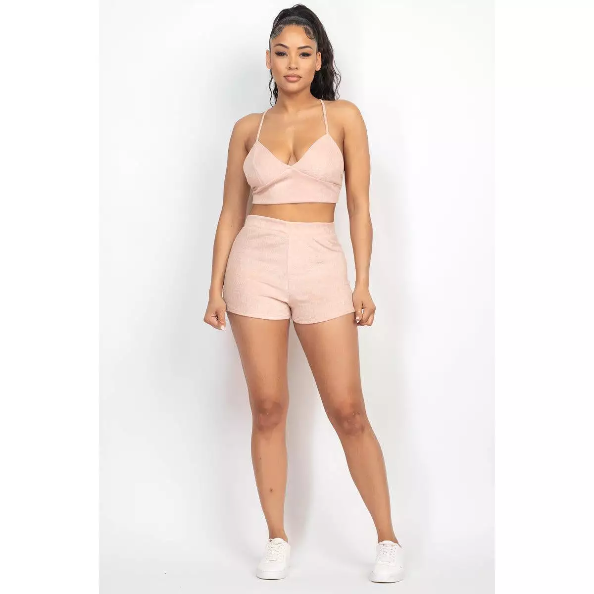 Terry Towel Bralette Top & Mini Shorts Set