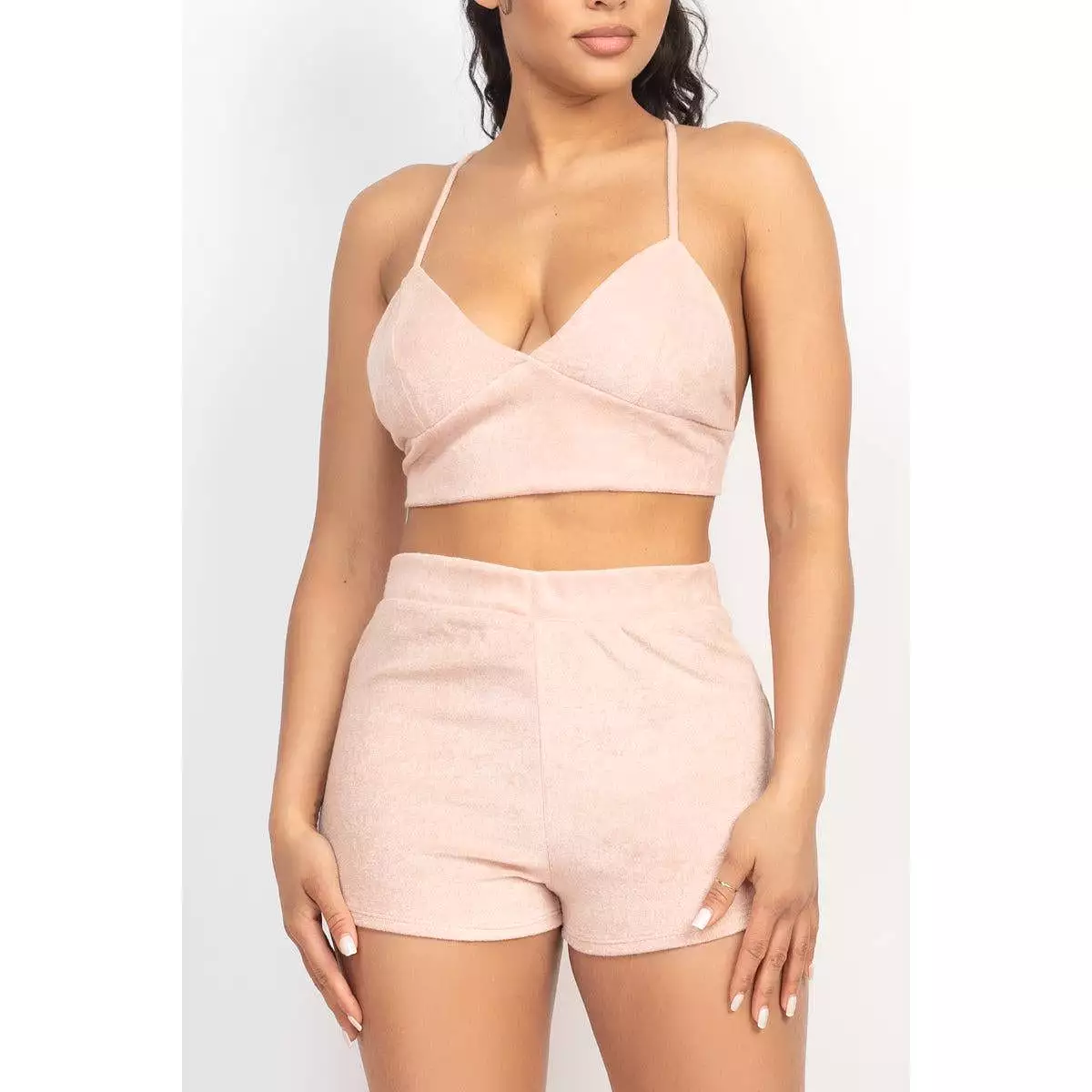 Terry Towel Bralette Top & Mini Shorts Set