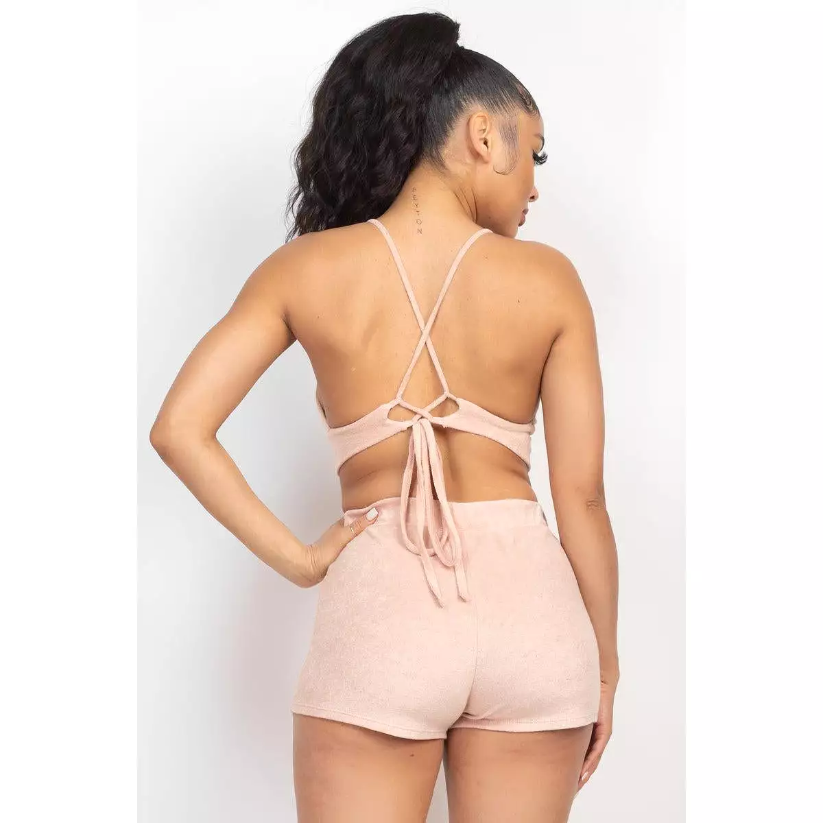 Terry Towel Bralette Top & Mini Shorts Set