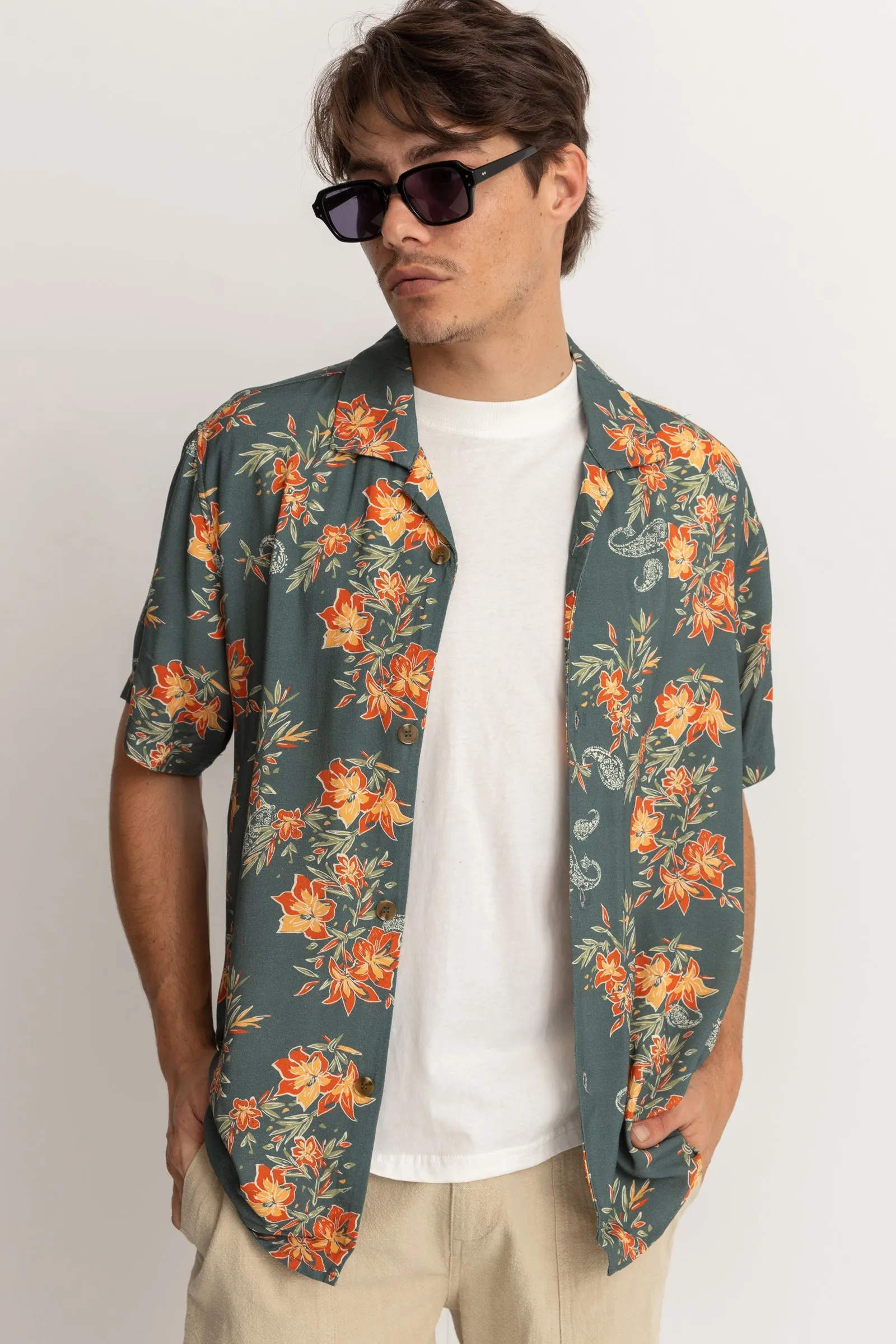 Tropical Paisley Cuban Ss Shirt Pine