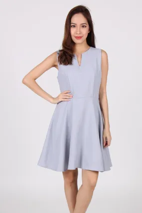 V Collar Sleeveless Skater Dress in Light Blue