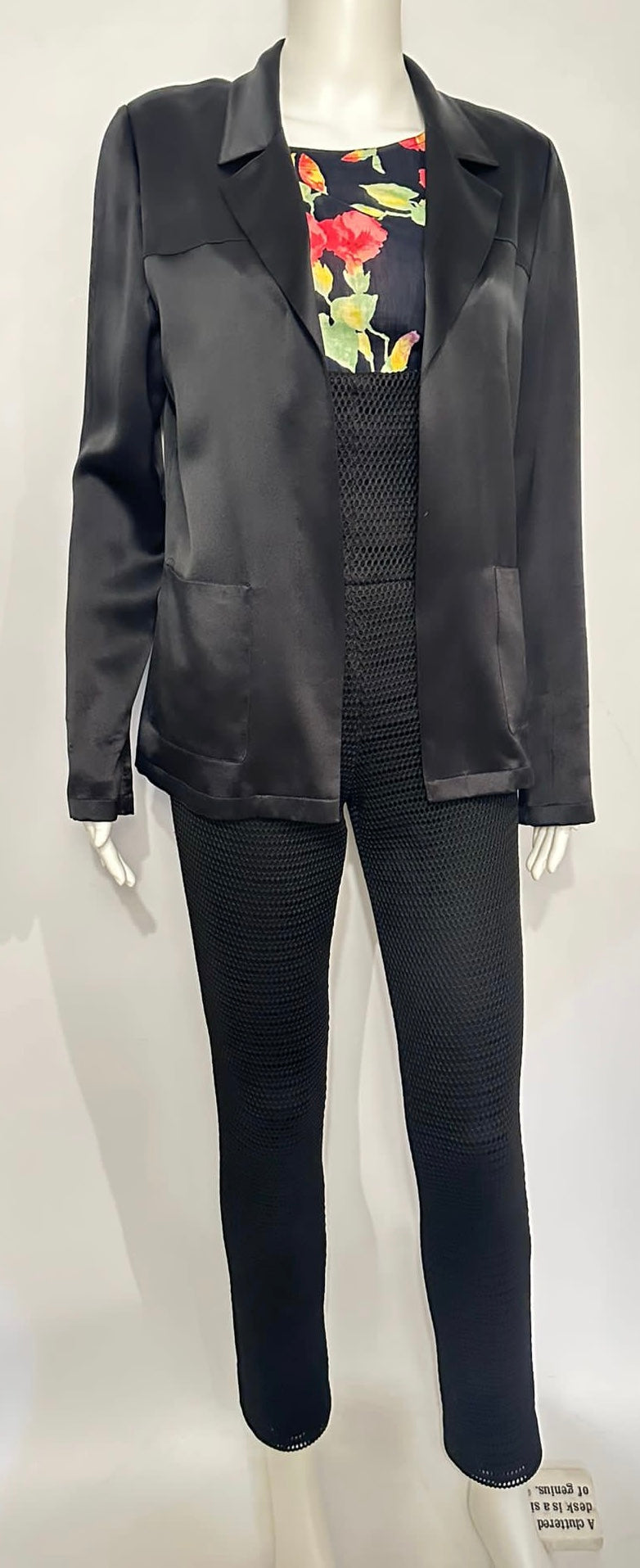 Versatile Casual Chanel 02P Black Satin Jacket FR 38