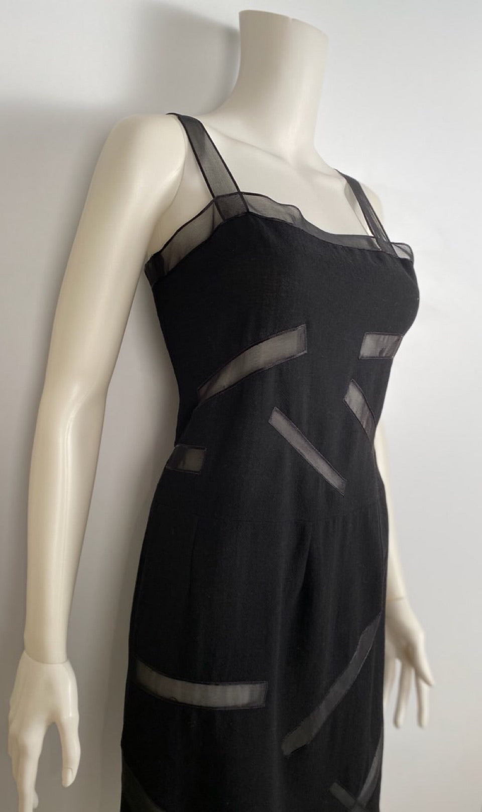 Vintage Chanel Boutique 98P, 1998 Spring Black Dress with Sheer Rectangles FR 34-38 US 2/4/6