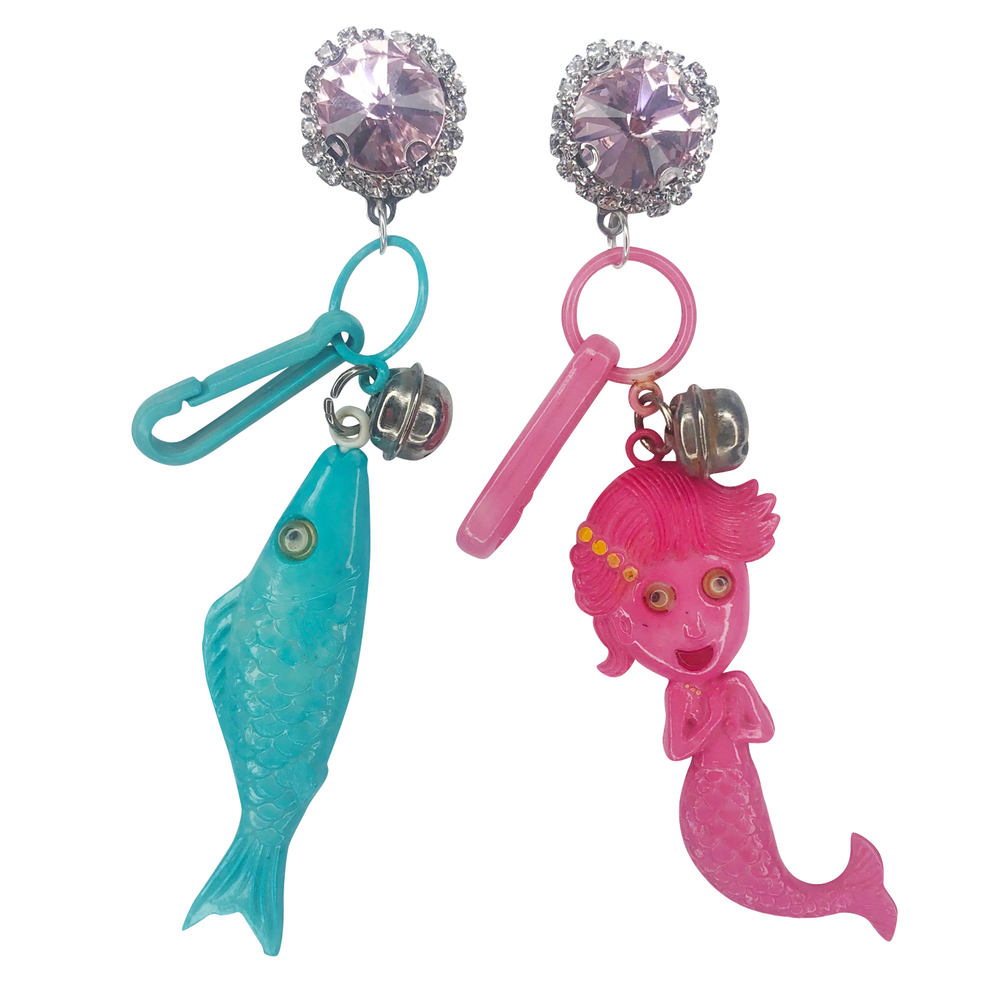 Vintage Pink Mermaid Charm Earrings