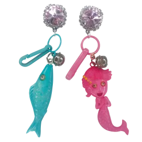 Vintage Pink Mermaid Charm Earrings