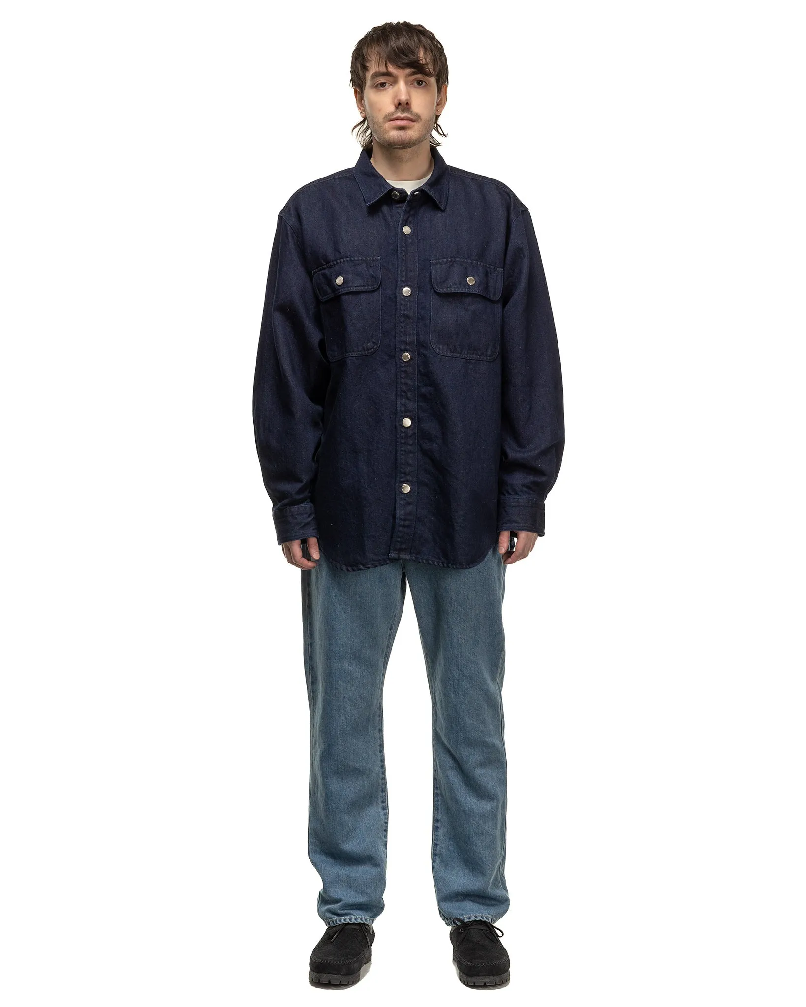 Washed Linen Denim Standard Pants Light Indigo