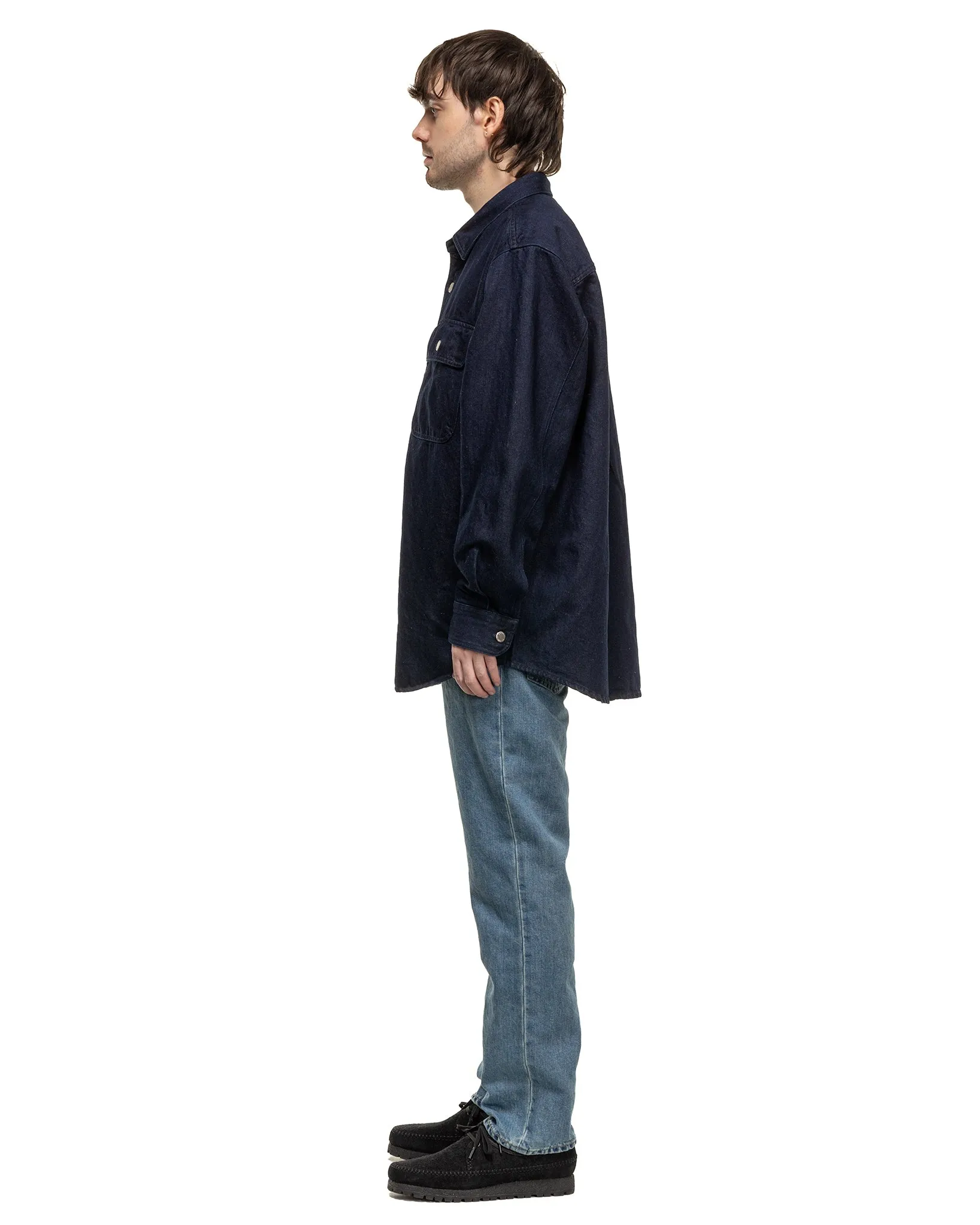 Washed Linen Denim Standard Pants Light Indigo