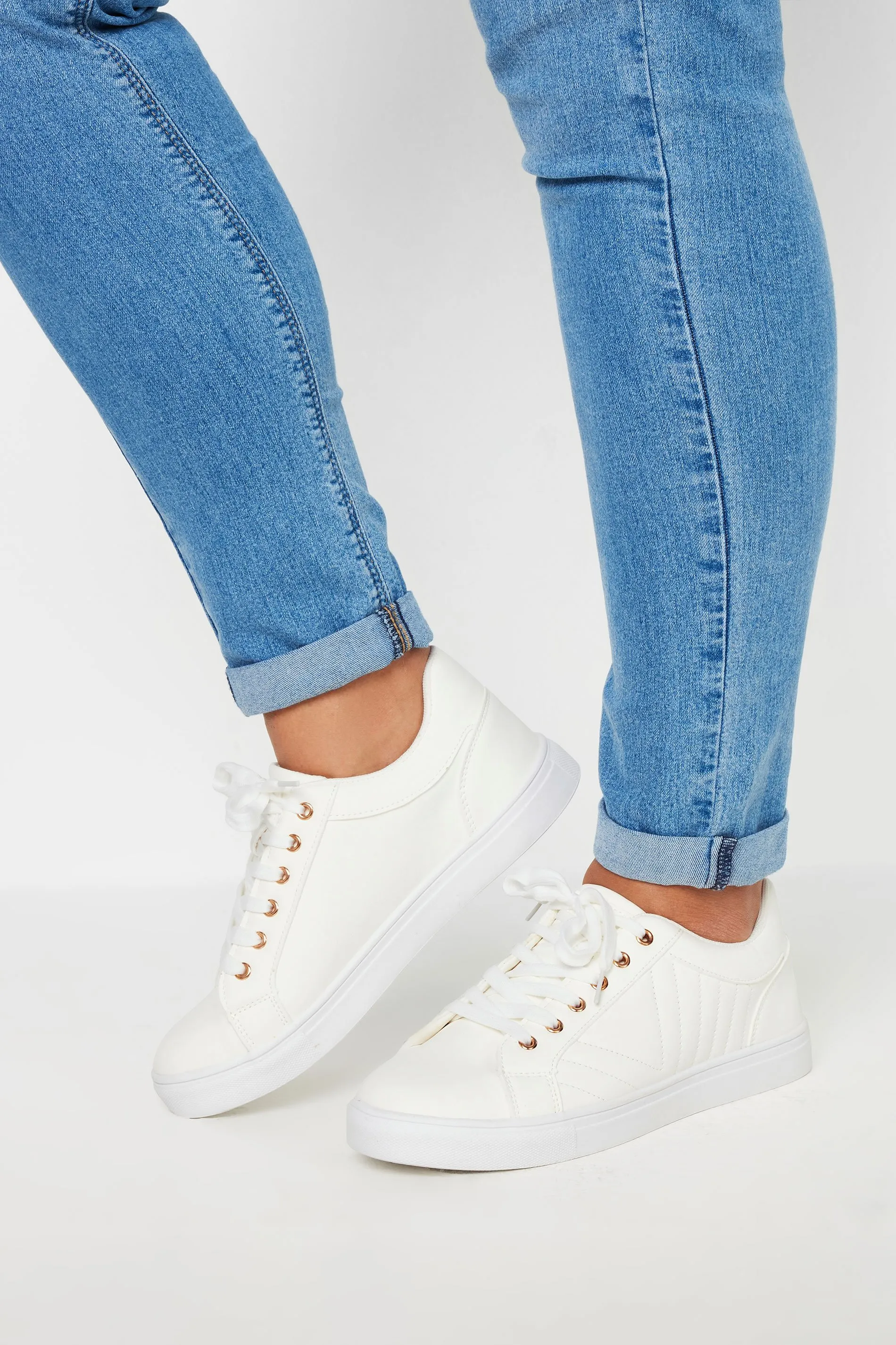 White Quilted Trainers In Extra Wide EEE Fit