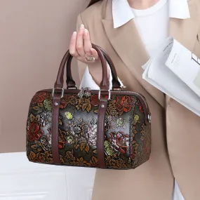 Women's Genuine Leather Floral Pattern Shoulder Crossbody Handbag