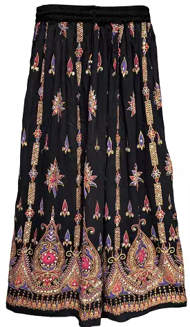 Womens Indian Long Skirts Sequins Ankle Length India Clothes (Black)