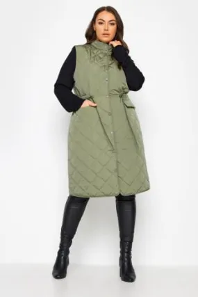 YOURS Curve Green Lightweight Quilted Midi Gilet