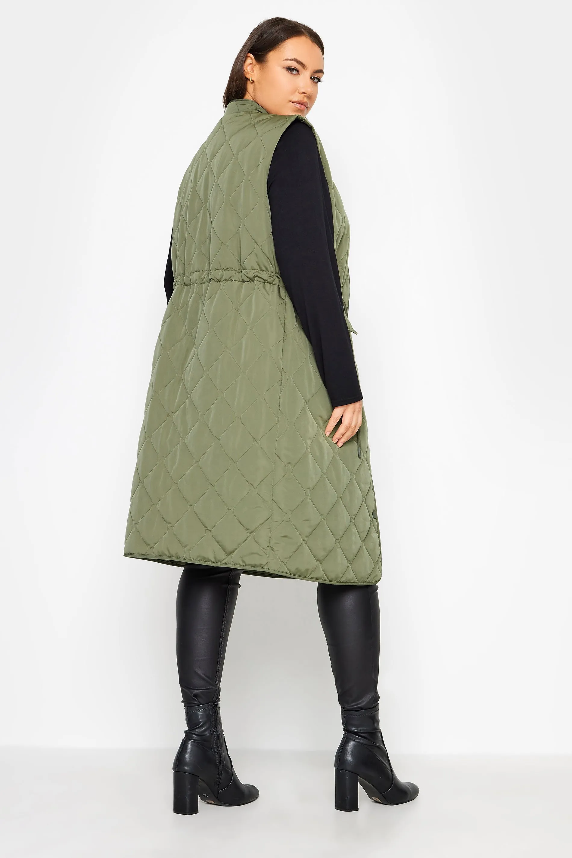 YOURS Curve Green Lightweight Quilted Midi Gilet