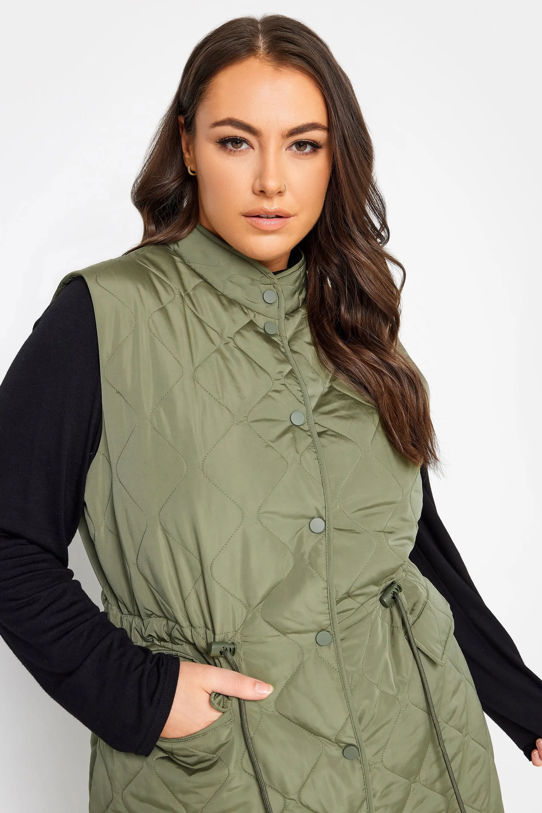 YOURS Curve Green Lightweight Quilted Midi Gilet