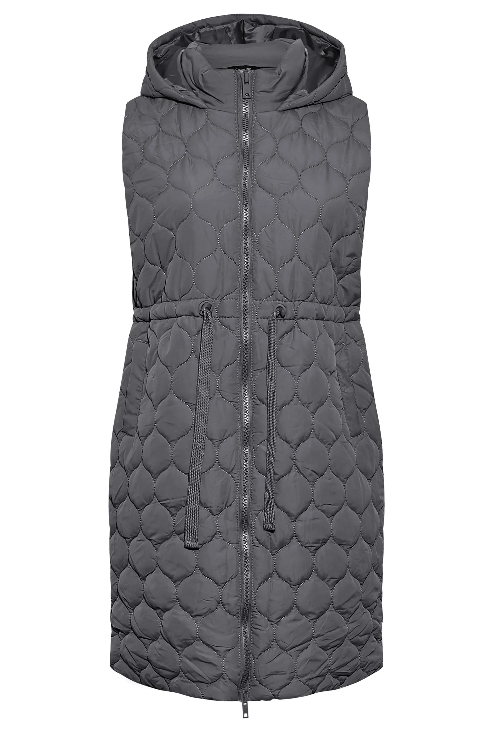 YOURS Curve Grey Quilted Midi Hooded Gilet